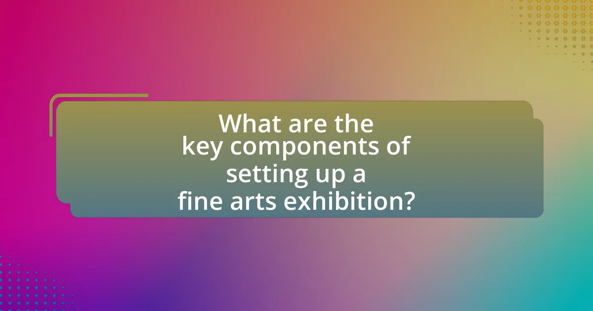 What are the key components of setting up a fine arts exhibition?